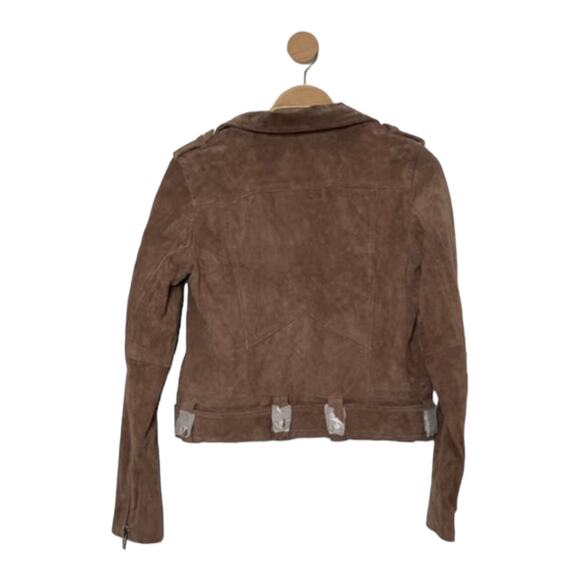 NEW BLANK NYC WOMEN'S BROWN LEATHER LONG SLEEVE ZIPPED MOTO JACKET SIZE S - Picture 2 of 9